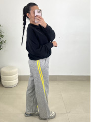 Pantalon felpa raya amarilla gris oscuro