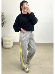 Pantalon felpa raya amarilla gris oscuro