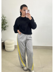 Pantalon felpa raya amarilla gris oscuro