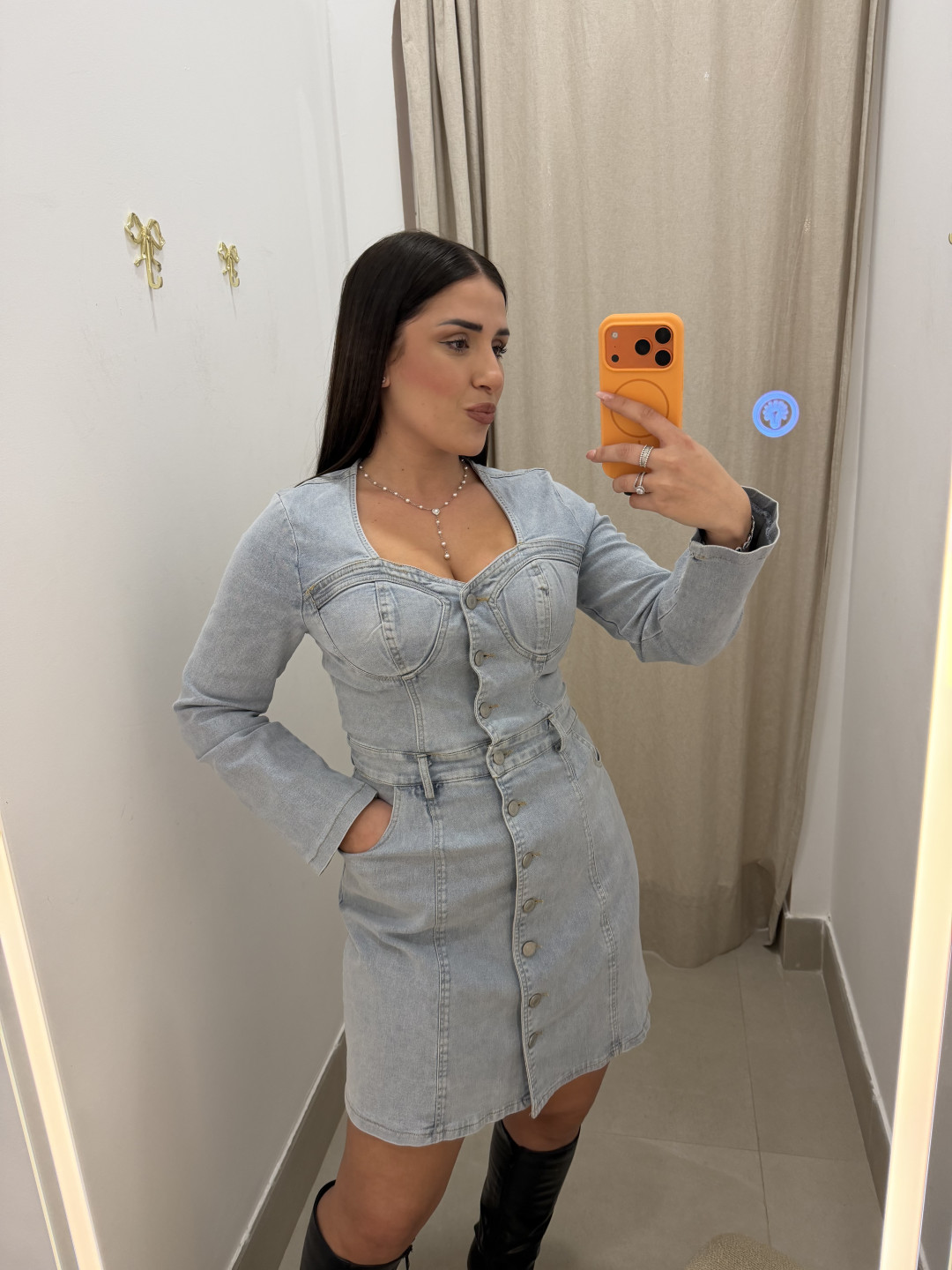 Vestido vaquero escote corazon