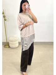 CAMISETA DETALLE ENCAJE ASIMETRICO topo