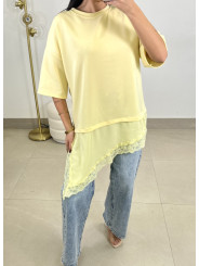 CAMISETA DETALLE ENCAJE ASIMETRICO amarillo