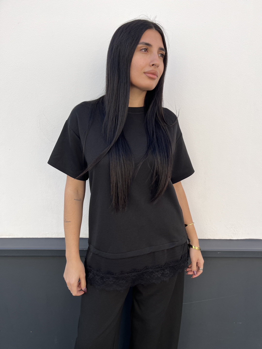 TOTAL LOOK MANGA CORTA COMBINADO LENCERO negro