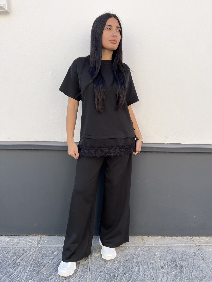 TOTAL LOOK MANGA CORTA COMBINADO LENCERO negro