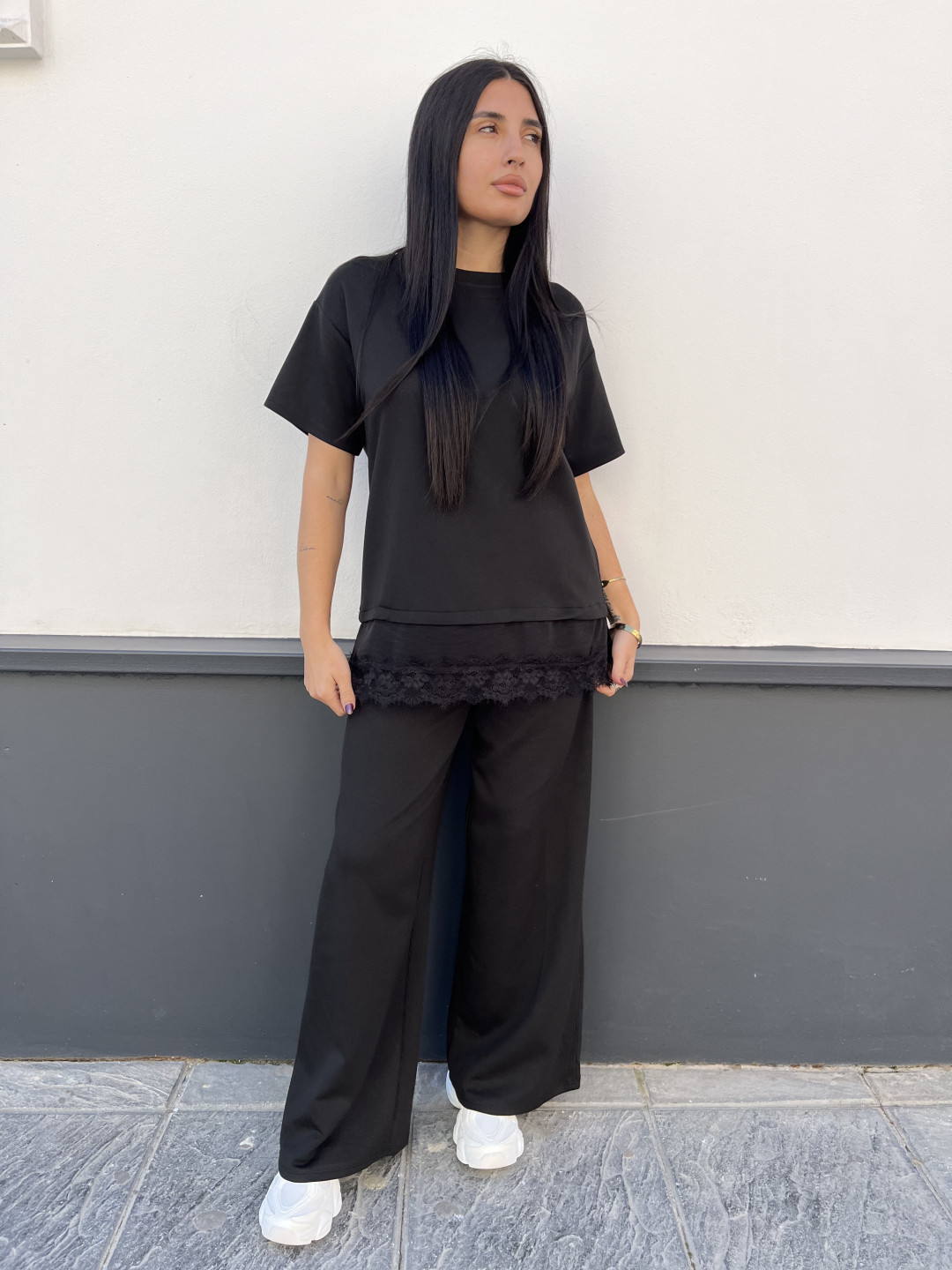 TOTAL LOOK MANGA CORTA COMBINADO LENCERO negro