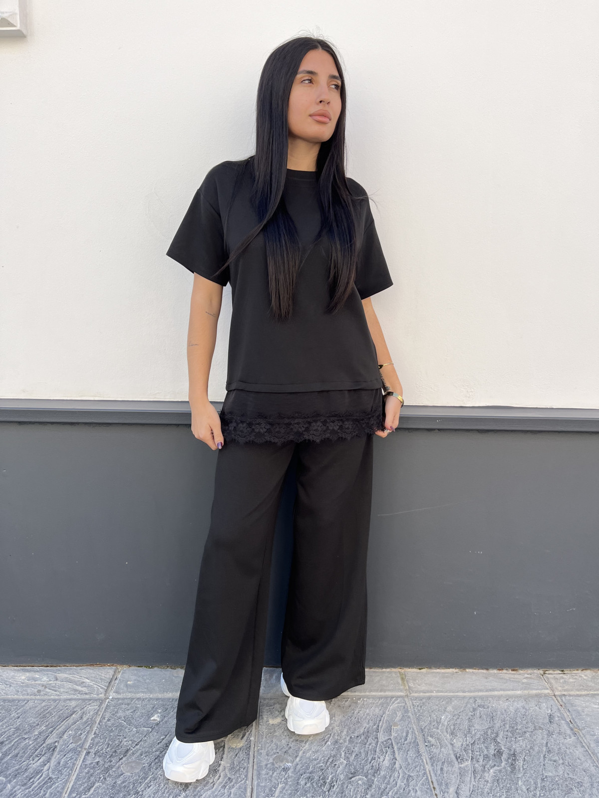 TOTAL LOOK MANGA CORTA COMBINADO LENCERO negro