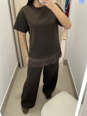 TOTAL LOOK MANGA CORTA COMBINADO LENCERO marrón chocolate