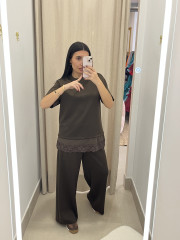 TOTAL LOOK MANGA CORTA COMBINADO LENCERO marrón chocolate