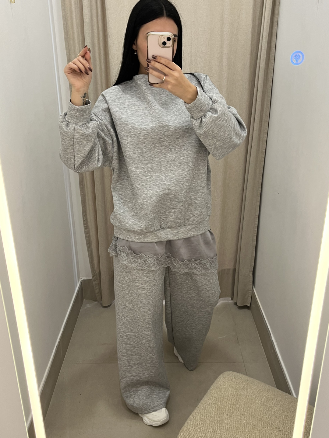 CONJUNTO COMBINADO ENCAJE ASIMETRICO gris