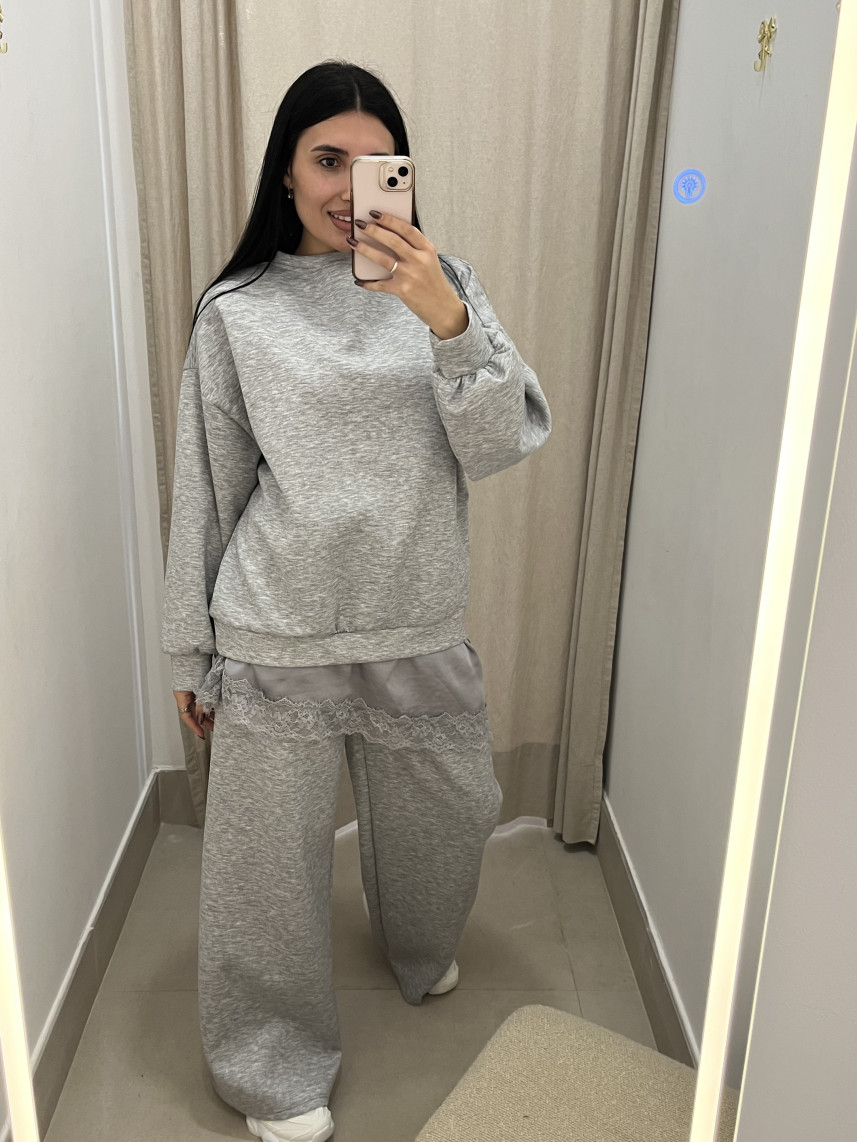 CONJUNTO COMBINADO ENCAJE ASIMETRICO gris