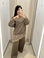 CONJUNTO COMBINADO ENCAJE ASIMETRICO taupe