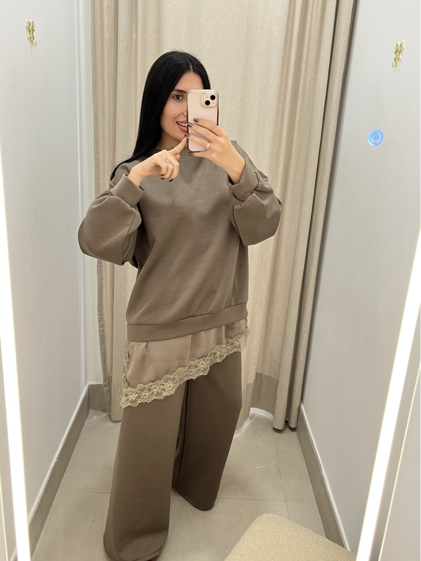 CONJUNTO COMBINADO ENCAJE ASIMETRICO taupe