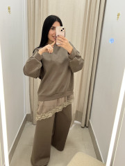 CONJUNTO COMBINADO ENCAJE ASIMETRICO taupe