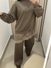 CONJUNTO COMBINADO ENCAJE ASIMETRICO taupe