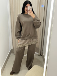 CONJUNTO COMBINADO ENCAJE ASIMETRICO taupe
