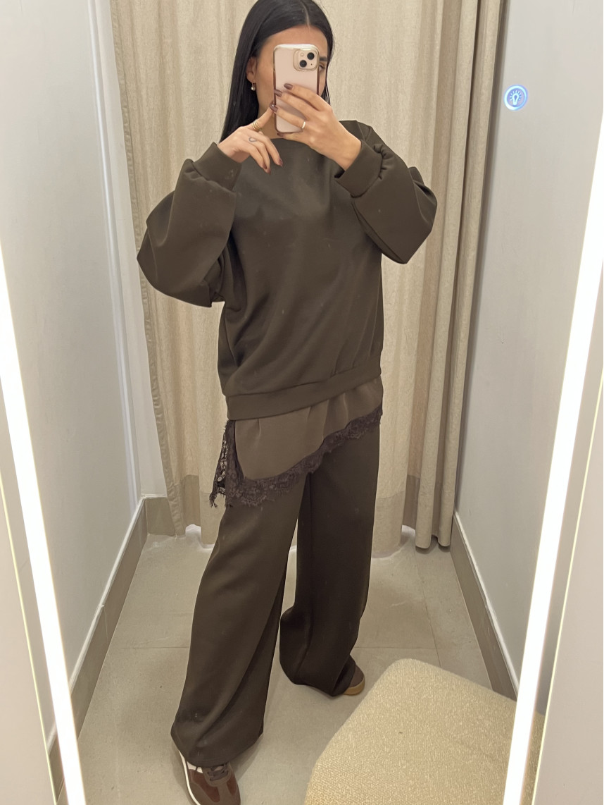 CONJUNTO COMBINADO ENCAJE ASIMETRICO marrón chocolate