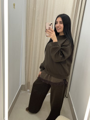 CONJUNTO COMBINADO ENCAJE ASIMETRICO marrón chocolate