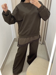 CONJUNTO COMBINADO ENCAJE ASIMETRICO marrón chocolate