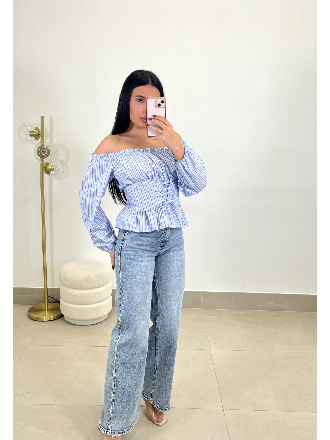 BLUSA EFECTO CORSE celeste