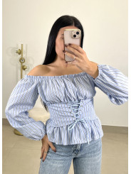 BLUSA EFECTO CORSE celeste