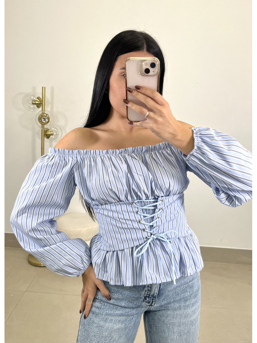 BLUSA EFECTO CORSE celeste