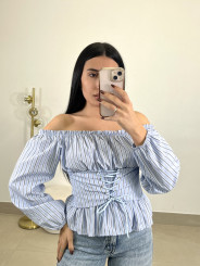 BLUSA EFECTO CORSE celeste