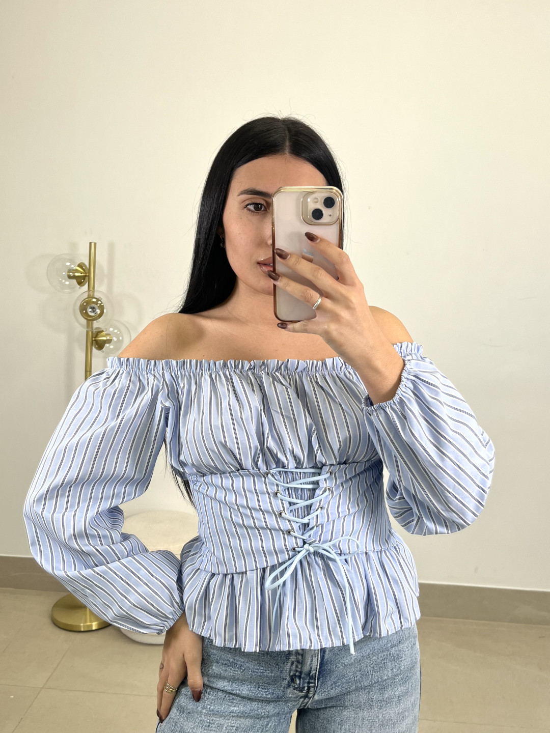 BLUSA EFECTO CORSE celeste