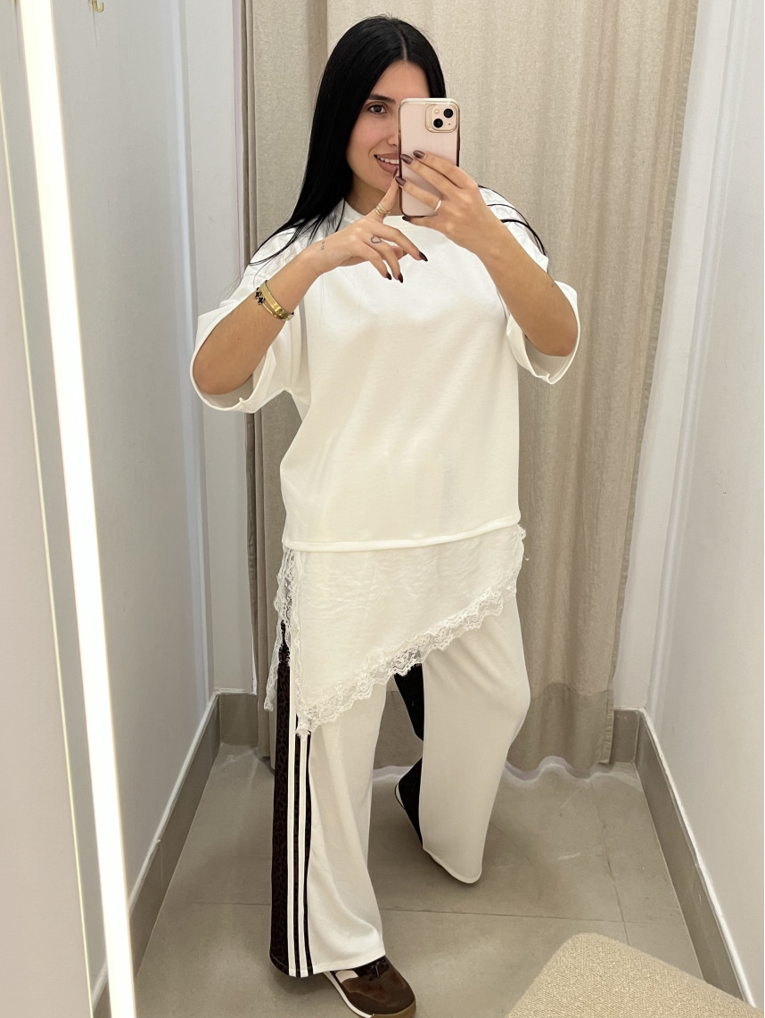 PANTALON RAYA LATERAL ANIMAL PRINT blanco