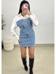 Vestido denim combinado camisa