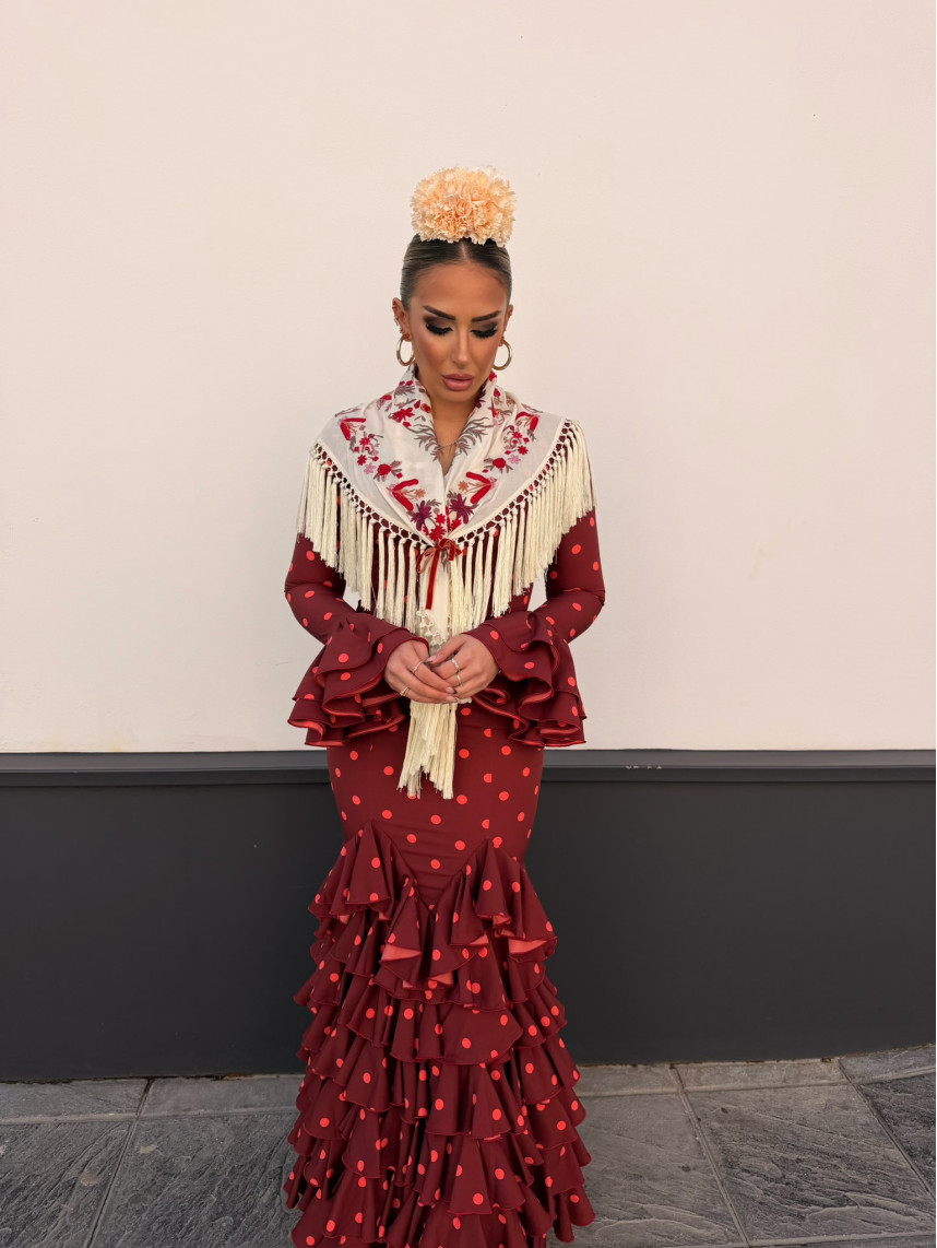 Vestido Sevilla tinto lunar rojo