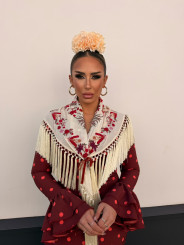 Mantón beige/rojo 1