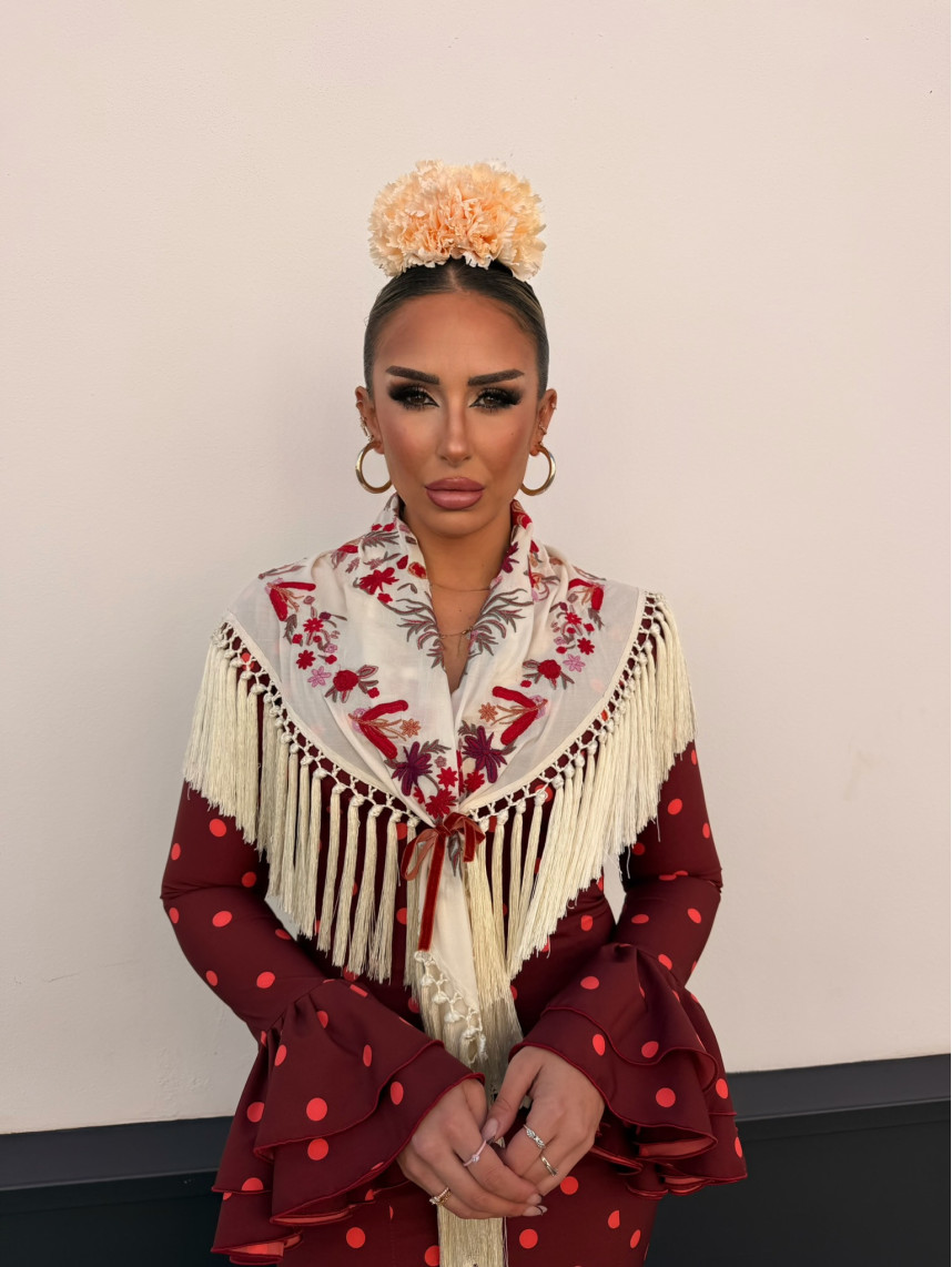 Mantón beige/rojo 1