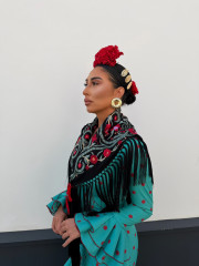 Vestido Sevilla turquesa lunar rojo