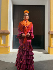 vestido sevilla bugambilla lunar naranja