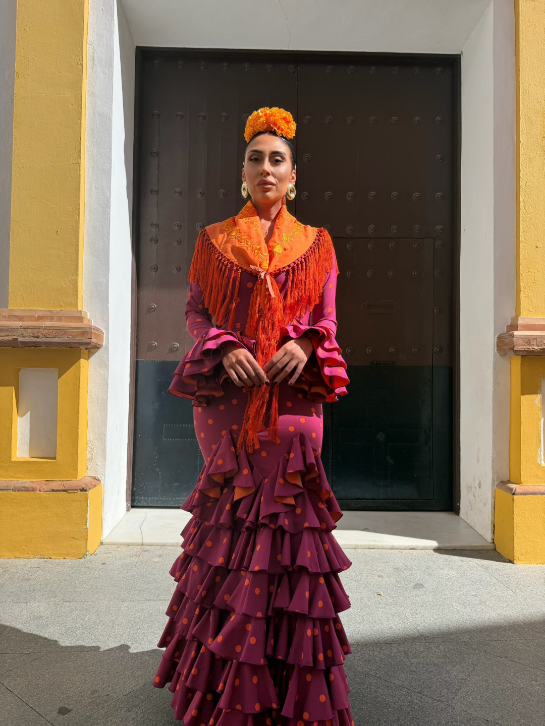 vestido sevilla bugambilla lunar naranja