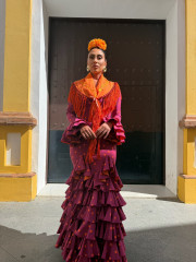 vestido sevilla bugambilla lunar naranja
