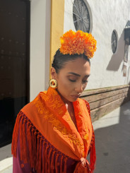 vestido sevilla bugambilla lunar naranja