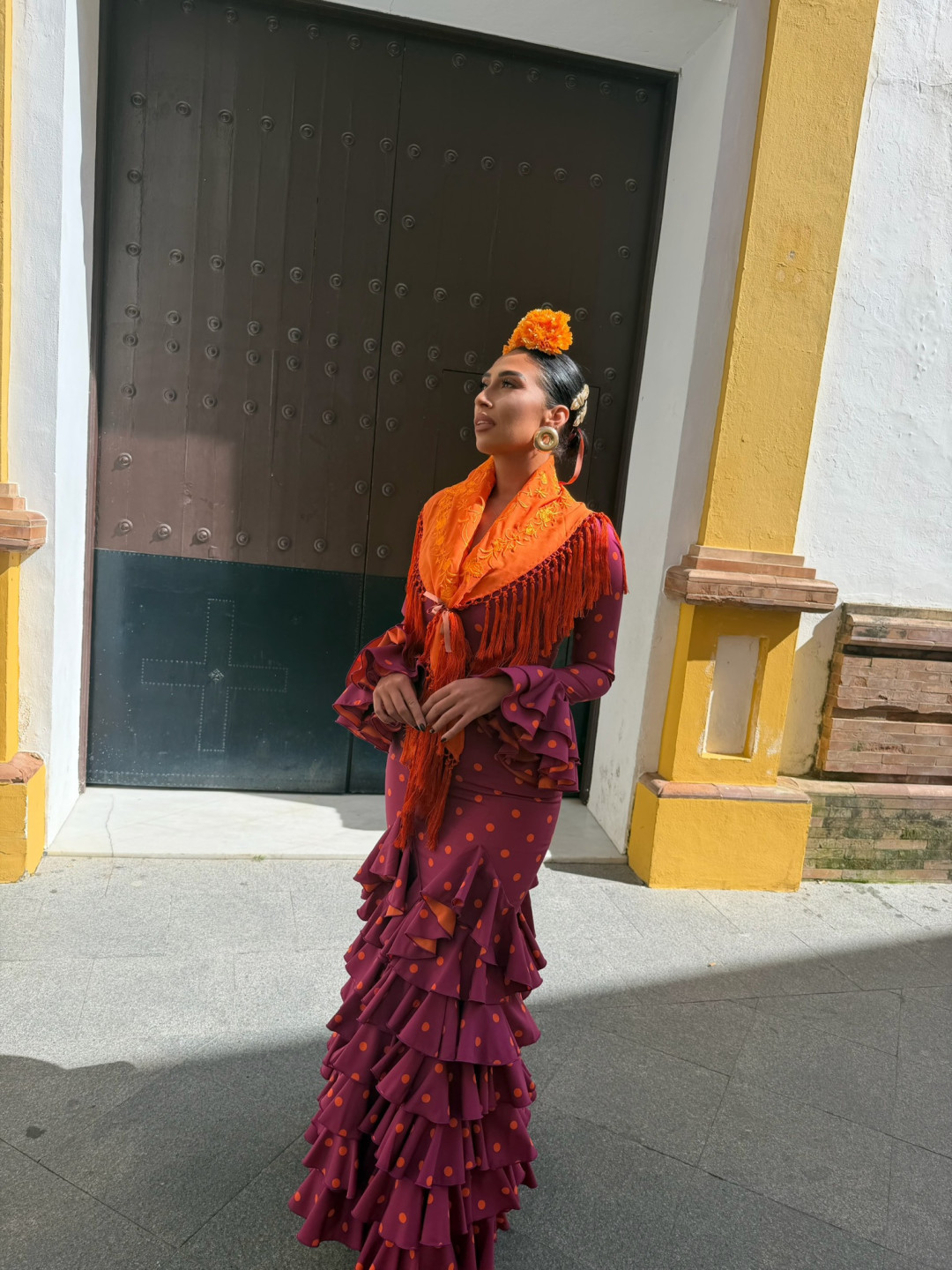 vestido sevilla bugambilla lunar naranja