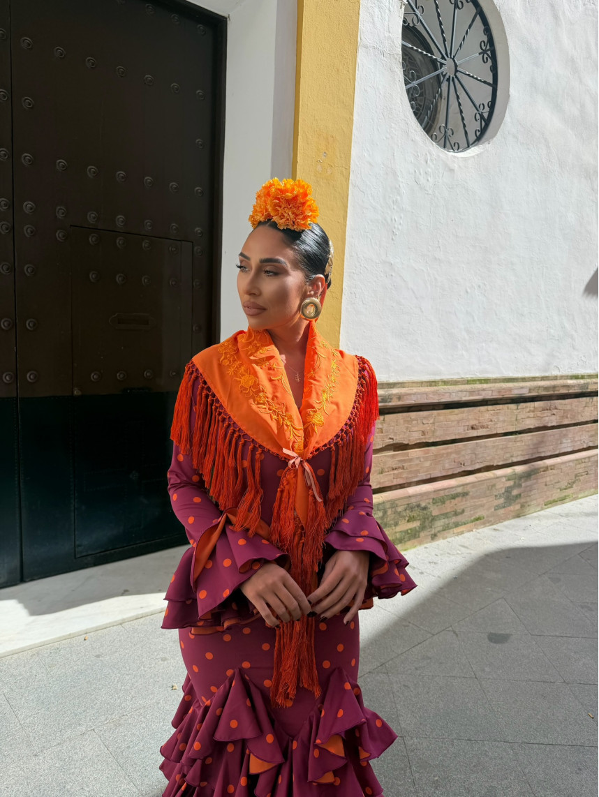 vestido sevilla bugambilla lunar naranja