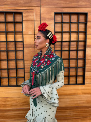 Vestido Sevilla verde empolvado lunar verde oscuro