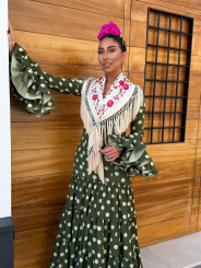 Vestido Coria verde oliva lunar verde empolvado