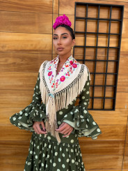 Vestido Coria verde oliva lunar verde empolvado