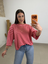 Camiseta rayas bicolor frambuesa