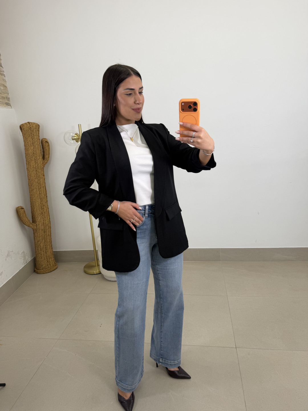 BLAZER BASICA MANGA FRUNCIDA negro