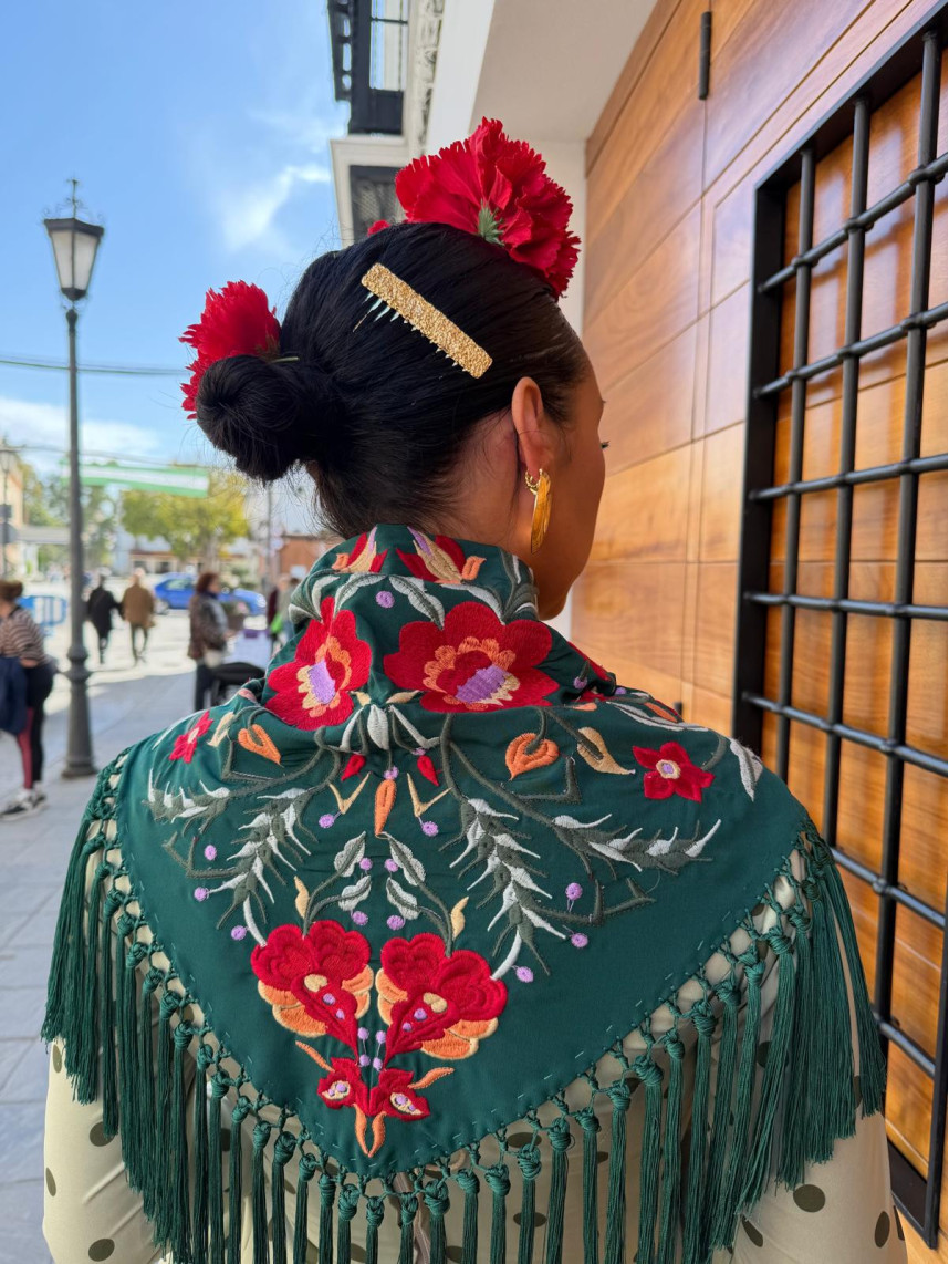 Manton verde botella flores