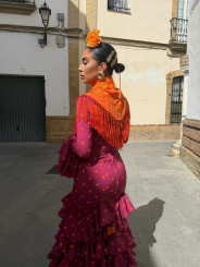 Manton bordado unicolor naranja