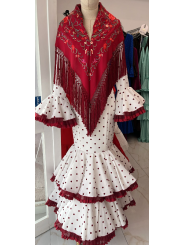 Vestido Abril blanco con lunar tinto