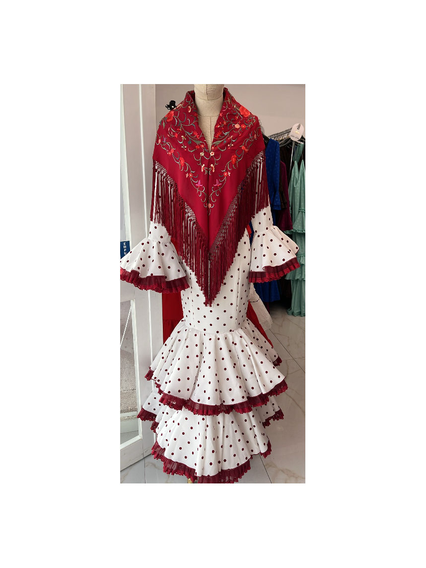 Vestido Abril blanco con lunar tinto