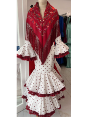 Vestido Abril blanco con lunar tinto