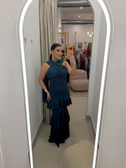 Vestido gala petroleo